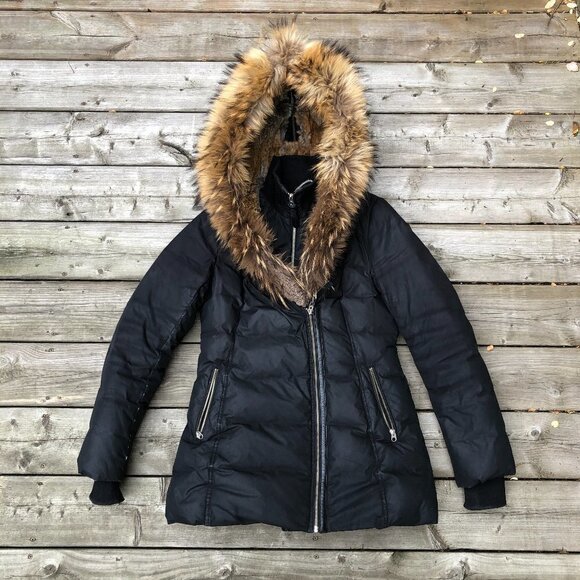Mackage Jacket Black Fitted Down Fur Hooded Coat Medium - Picture 1 of 16
